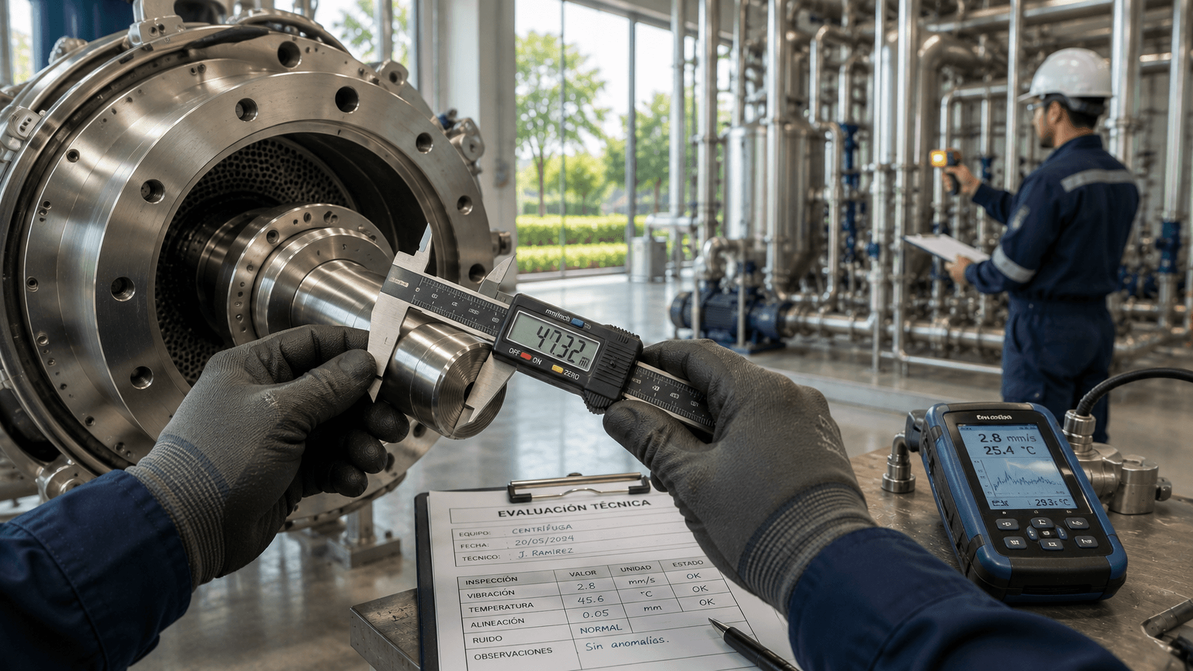 Medición de precisión con calibrador digital en proceso de evaluación técnica