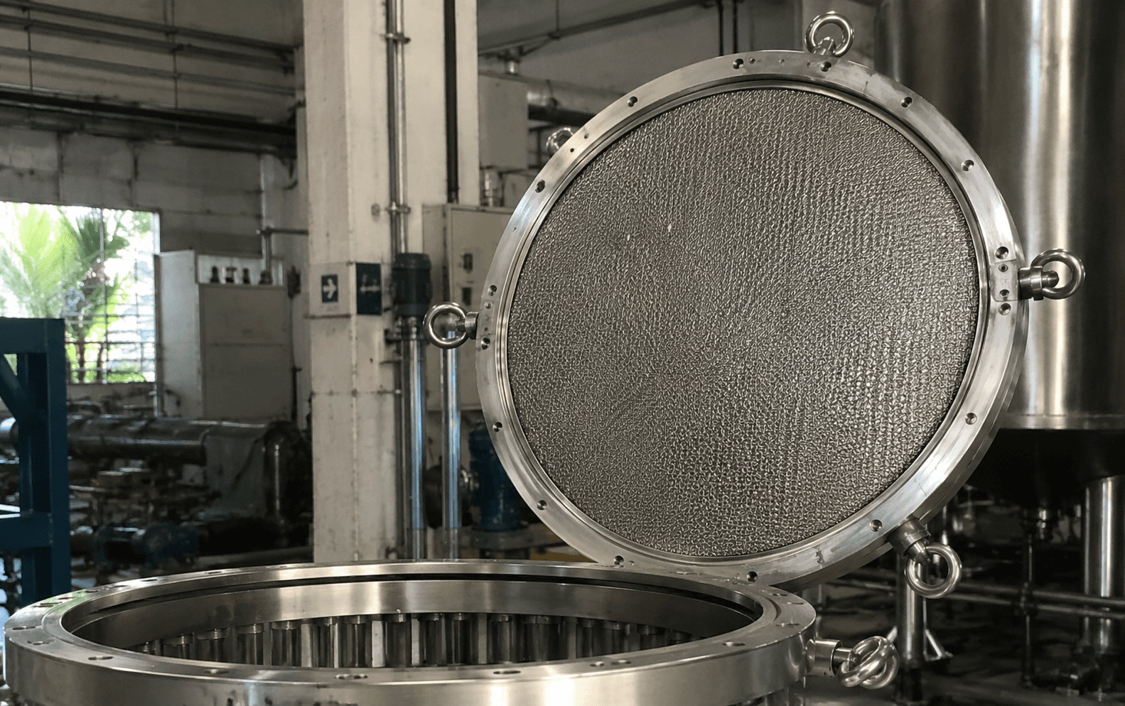 Filtro circular de malla metálica tipo disco con borde metálico